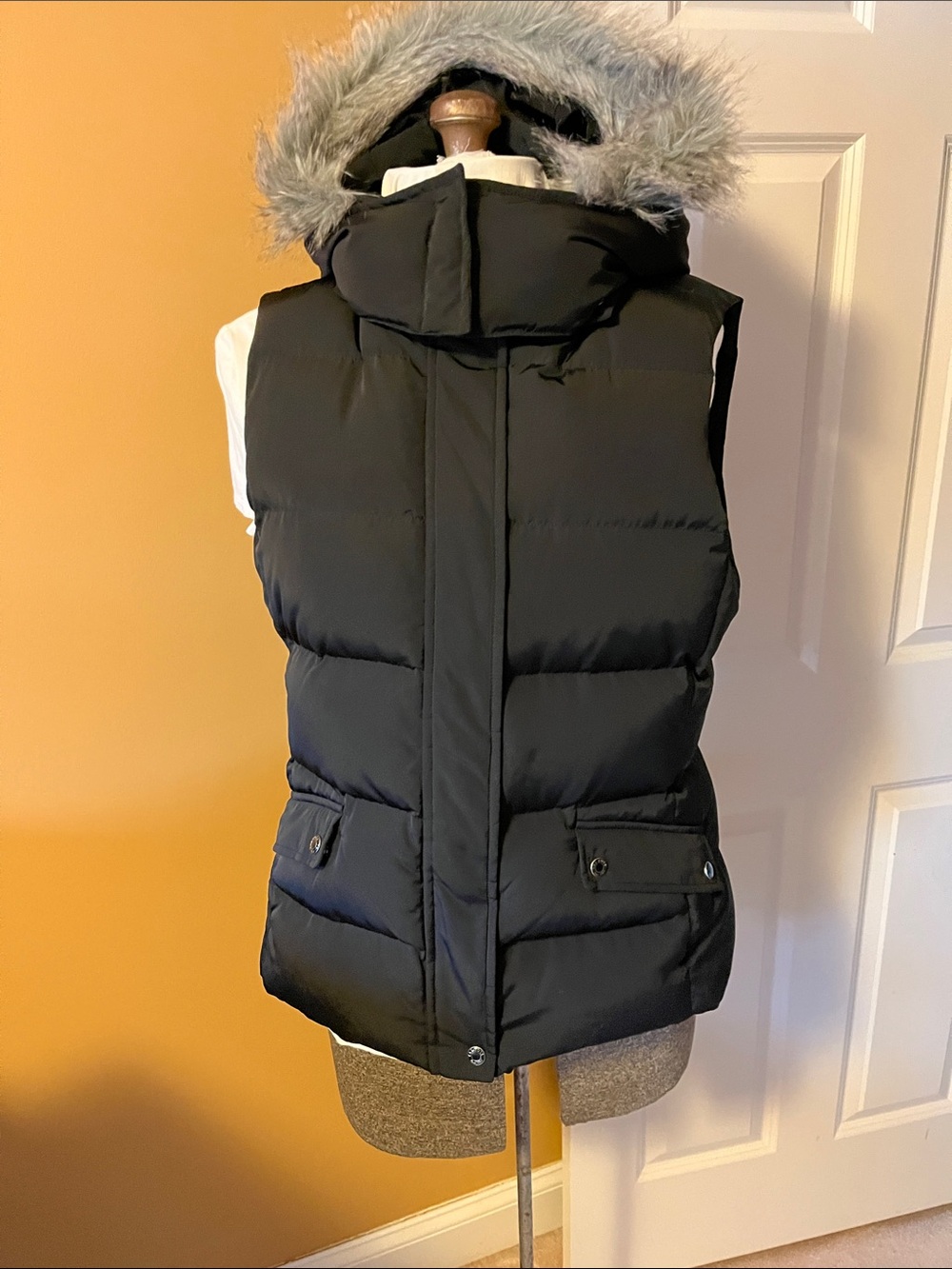 Talbots Black Quilted Down Vest with detachable hood
